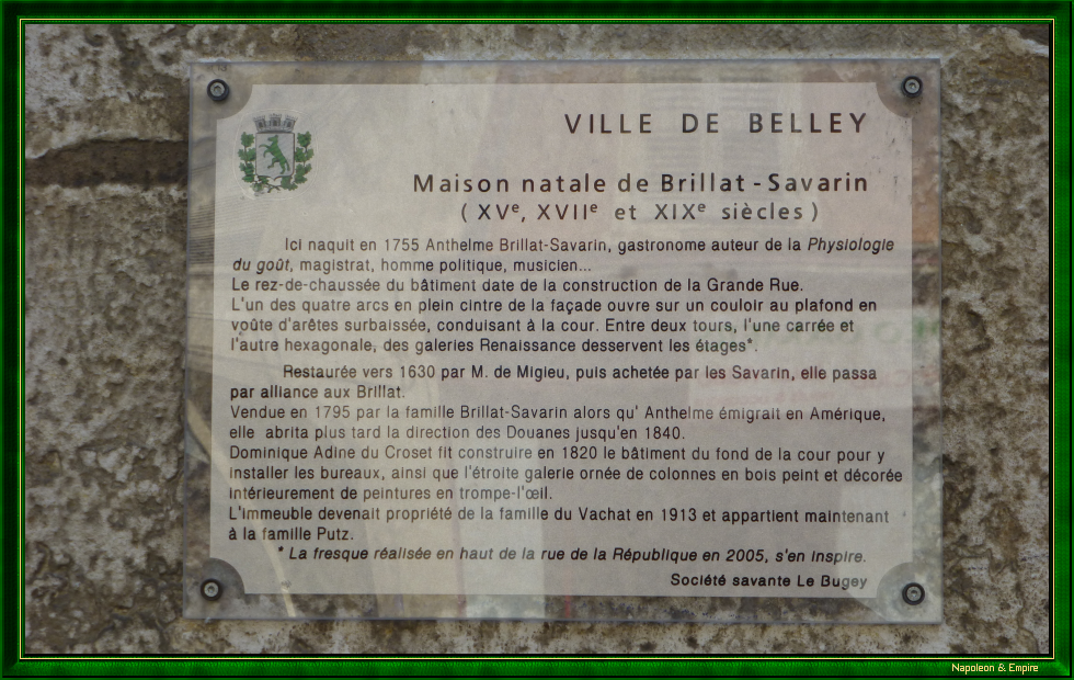 Plaque commemorating the birth of Jean-Anthelme Brillat-Savarin