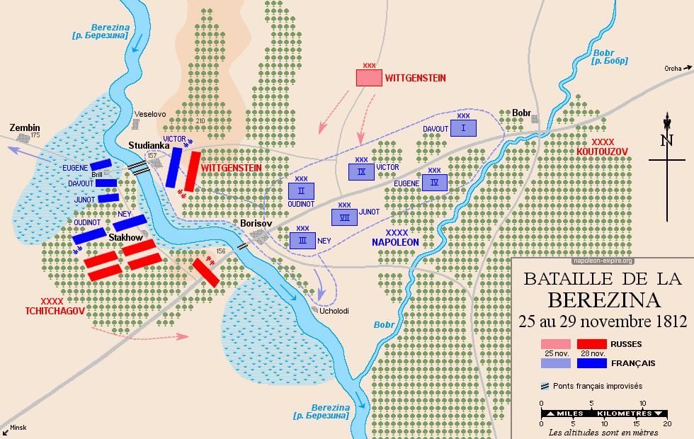 Batailles napoléoniennes - Carte de la bataille de la Bérézina