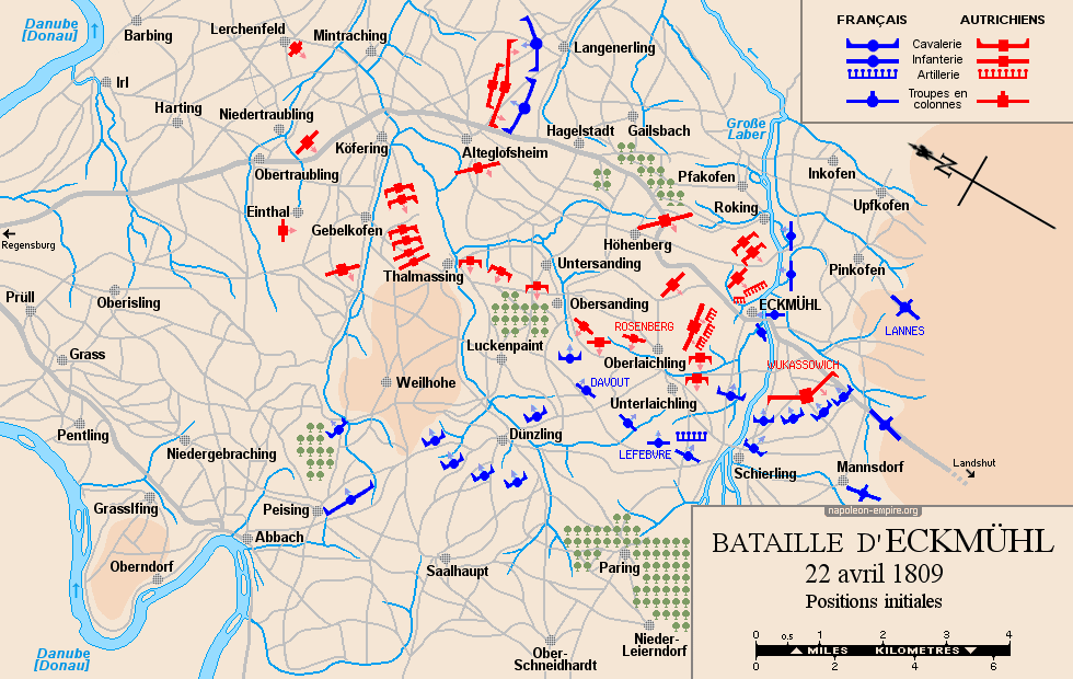 Plan de la bataille d'Eckmühl  - Positions avant la bataille