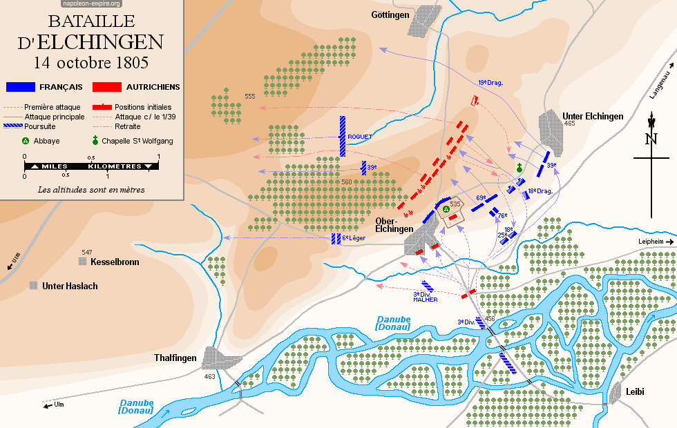 Batailles napoléoniennes - Carte de la bataille d'Elchingen