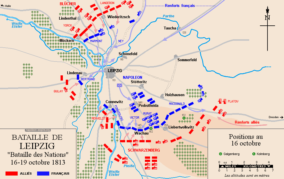 Batailles napoléoniennes - Carte 1 de la bataille de Leipzig