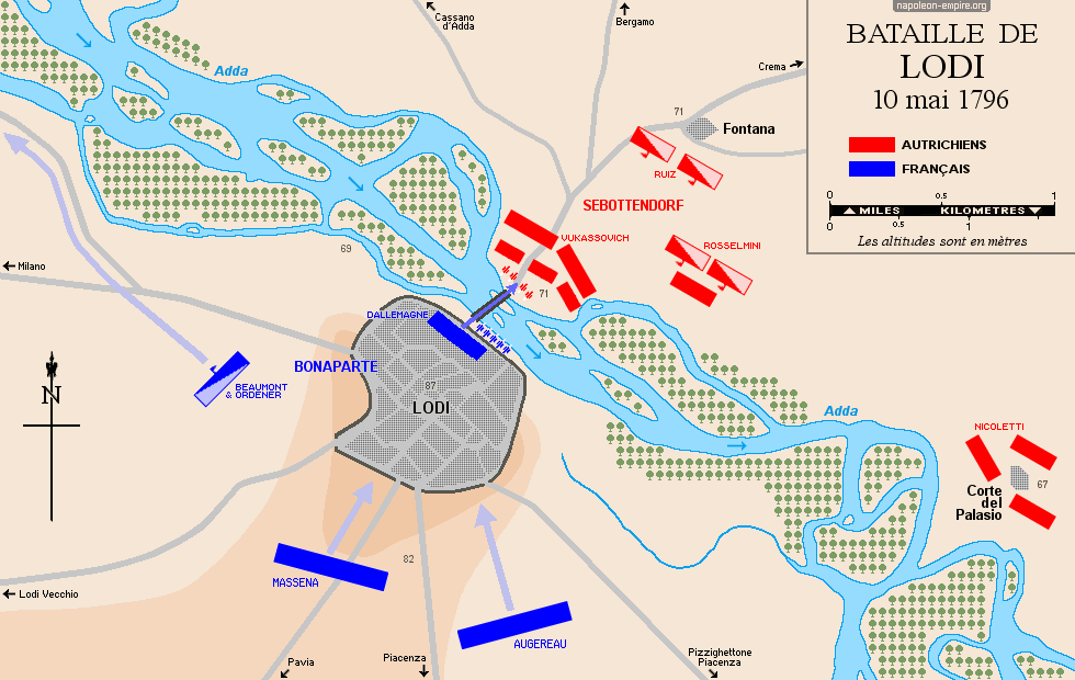 Batailles napoléoniennes - Carte de la bataille de Lodi