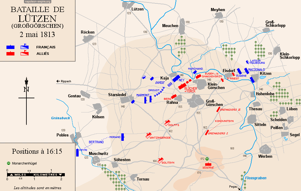 Plan de la bataille de Lützen  - Positions vers 16:15