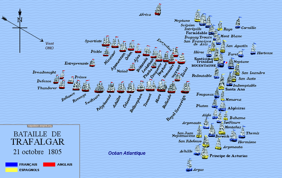 Batailles napoléoniennes - Carte de la bataille navale de Trafalgar