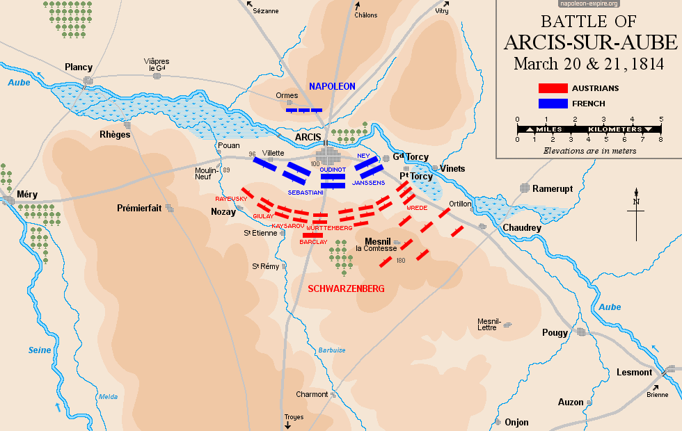 Napoleonic battles - Map of the Battle of Arcis-sur-Aube