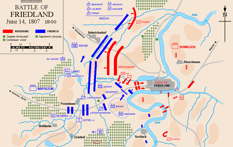 Map of the battle of Friedland