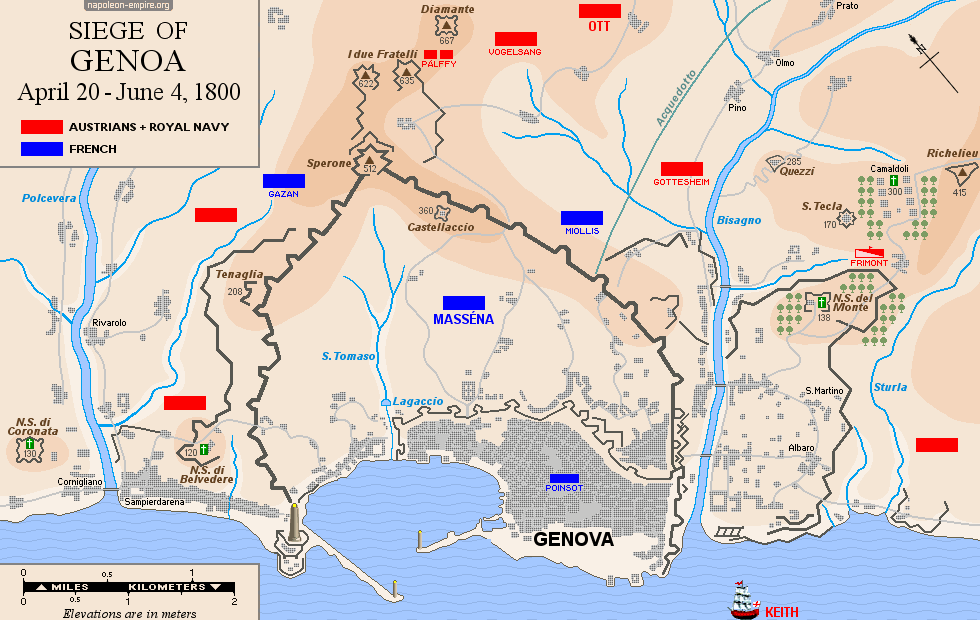 Napoleonic battles - Map of the siege of Genoa from April to June 1800