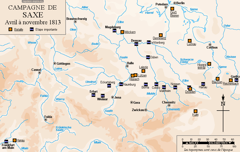 Guerres napoléoniennes - Carte de la campagne de Saxe (1813)