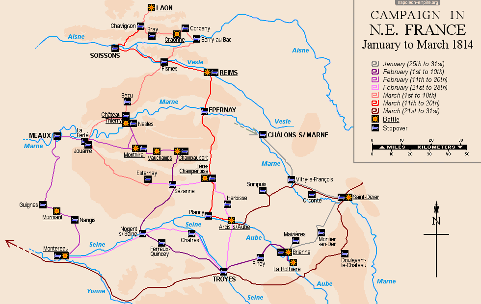 Napoleonic Battles - Map of the Campaign in Northeast France of 1814