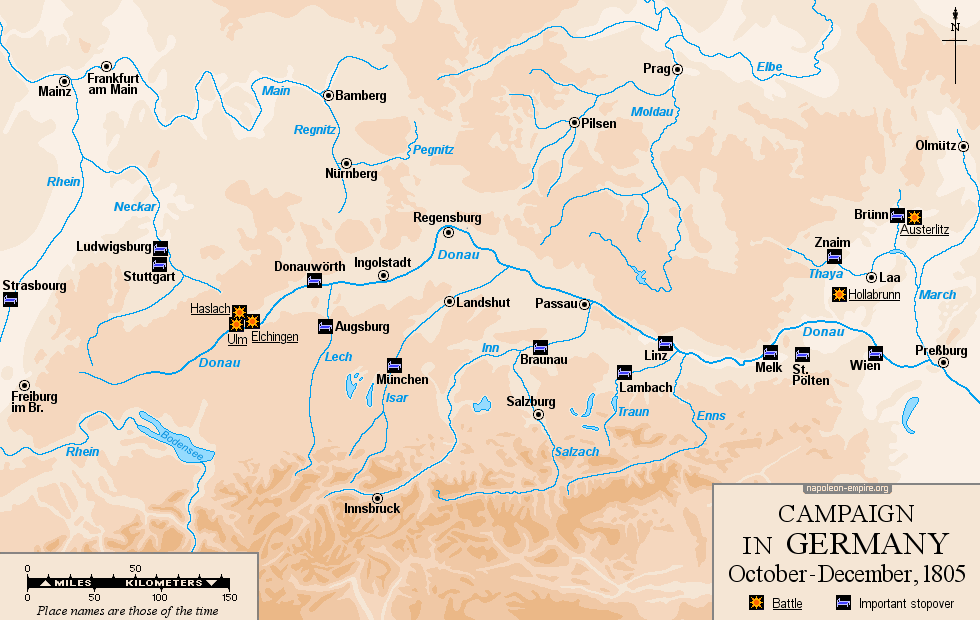 Napoleonic Battles - Map of the Campaign in Germany (1805)