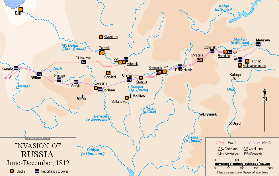 Napoleonic wars - Map of the campaign in Russia (1812)