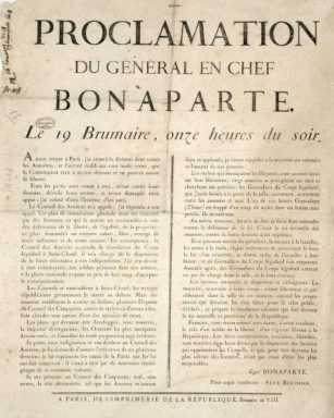 Affiche de l'acte du 19 brumaire an VIII Affiche de l'acte du 19 brumaire an VIII