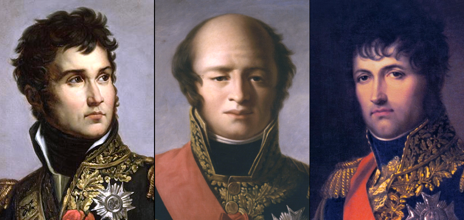 Les maréchaux Jean Lannes, Louis-Nicolas Davout et Jean-de-Dieu Soult Trois maréchaux français s'étant particulièrement illustrés durant la bataille : Jean Lannes, Louis-Nicolas Davout et Jean-de-Dieu Soult