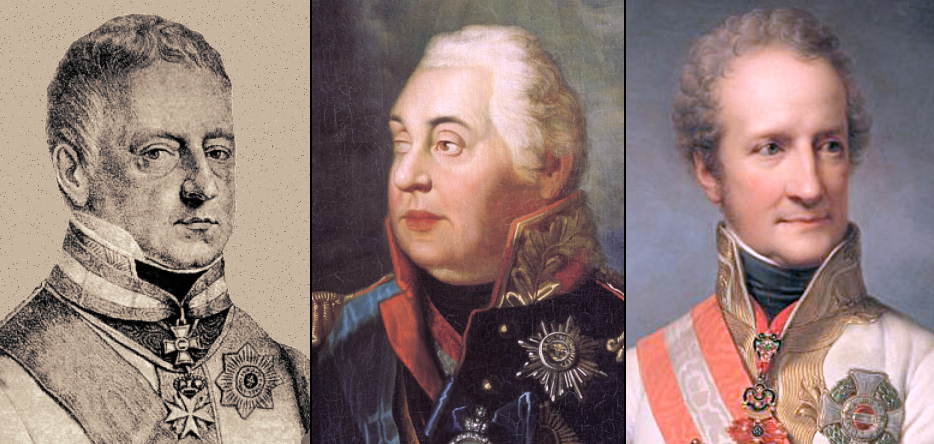 Franz von Weyrother, Mikhaïl Illarionovich Koutouzov, Johann I. Josef von Liechtenstein Le commandement austro-russe durant la bataille d'Austerlitz : Franz von Weyrother, Mikhaïl Illarionovich Koutouzov, Johann I. Josef von Liechtenstein
