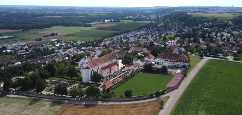 Aerial view of Oberelchingen and its abbey Oberelchingen and its abbey
