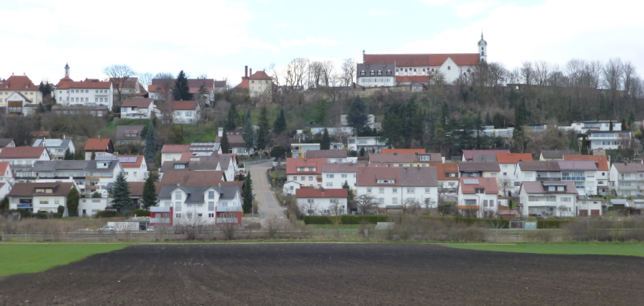 Oberelchingen, seen from the north bank of the river Danube Oberelchingen, seen from the north bank of the Danube