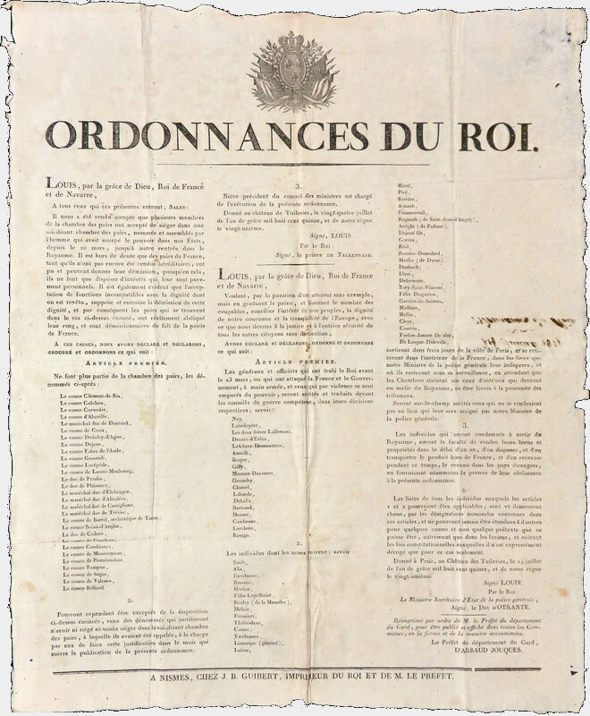 Affiche de l'ordonnance du 24 juillet 1815