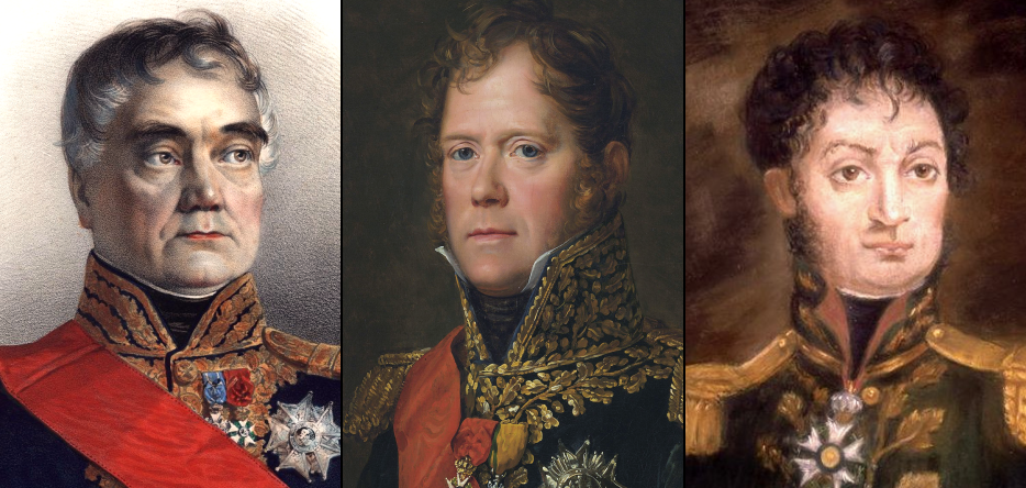 Les Français Georges Mouton, comte de Lobau, Michel Ney, Prince de la Moskowa et Pierre Cambronne, comte de l'Empire Le général Georges Mouton, comte de Lobau, le maréchal Michel Ney, Prince de la Moskowa et le général Pierre Cambronne, comte de l'Empire : leur courage et celui de leurs hommes lors de la bataille de Waterloo ne suffira pas à éviter la lourde défaite française