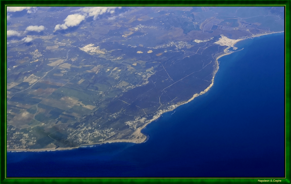 Close-up aerial view of the cape of Trafalgar