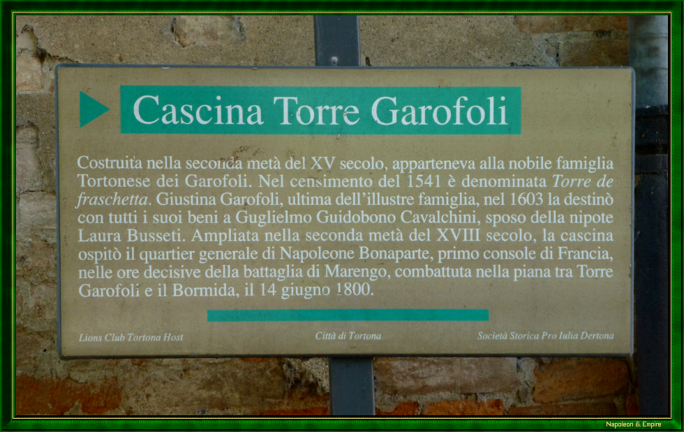 Plaque on the Bonaparte's HQ in Torre Garofoli