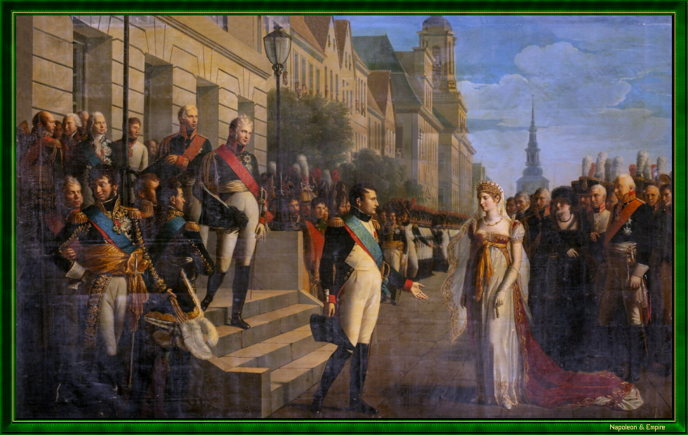 Interview between Napoleon I and Queen Louise of Prussia at Tilsitt, July 6, 1807, by René Théodore Berthon