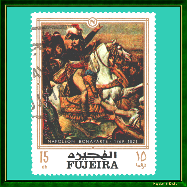 Stamp from Fujeira depicting General Bonaparte at the Battle of the Pyramids