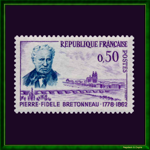 French stamp of 50 centimes representing Pierre-Fidèle Bretonneau