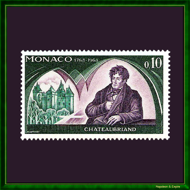 Timbre monégasque représentant François René de Chateaubriand