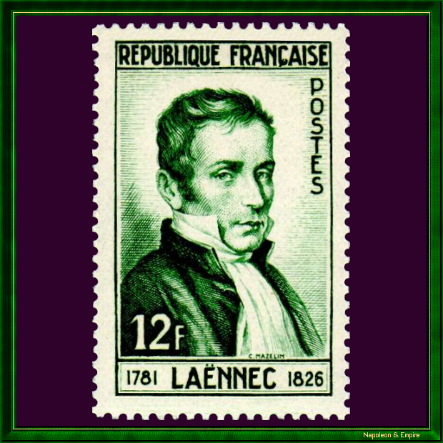 French stamp of 12 francs depicting René Laënnec