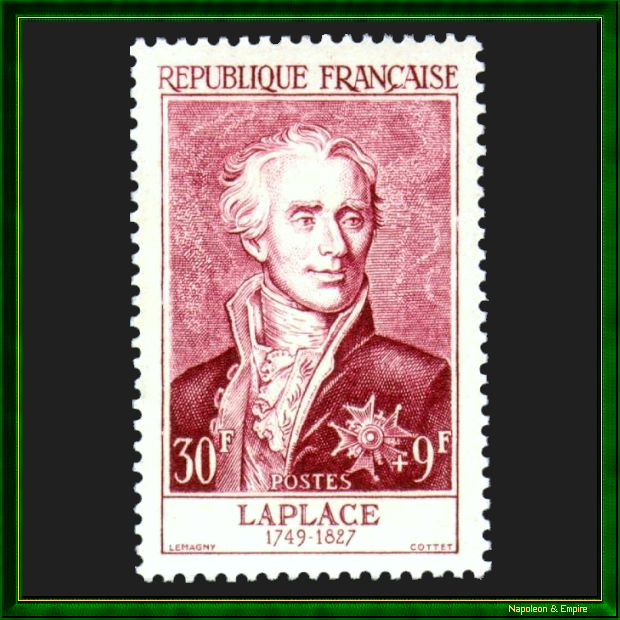 Timbre français de 30 plus 9 francs représentant Pierre Simon de Laplace
